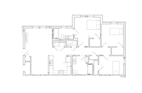 Floor plan for 3 beds, 2 baths, 1195 sqft
